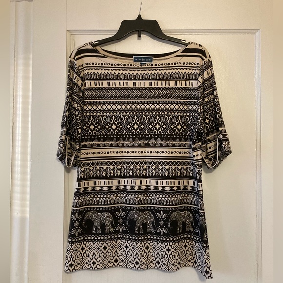 Karen Scott Black & Cream Printed Tunic - Picture 2 of 6